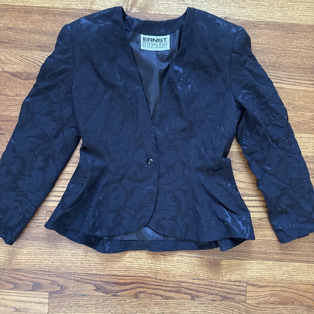 RARE Vintage Floral Black Ernst Strauss By Paul Schnell Blazer Size 8